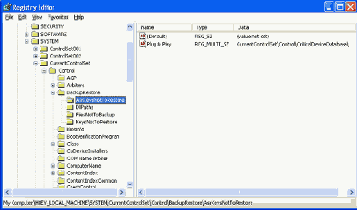   HKEY_LOCAL_MACHINE\SYSTEM\CurrentControlSet\