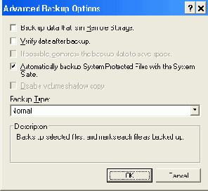Окно Advanced Backup Options