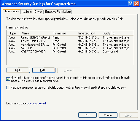  Advanced Security Settings for Winlogon